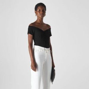 NWT New Whistles Black Gather Front Bardot Rib Top Size UK10/US6